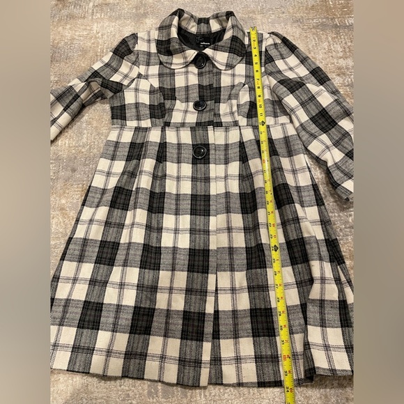 Takara Collared Plaid Long Wool Blend Lightweight Pea Coat 3/4 Sleeve Size Large - Picture 9 of 12